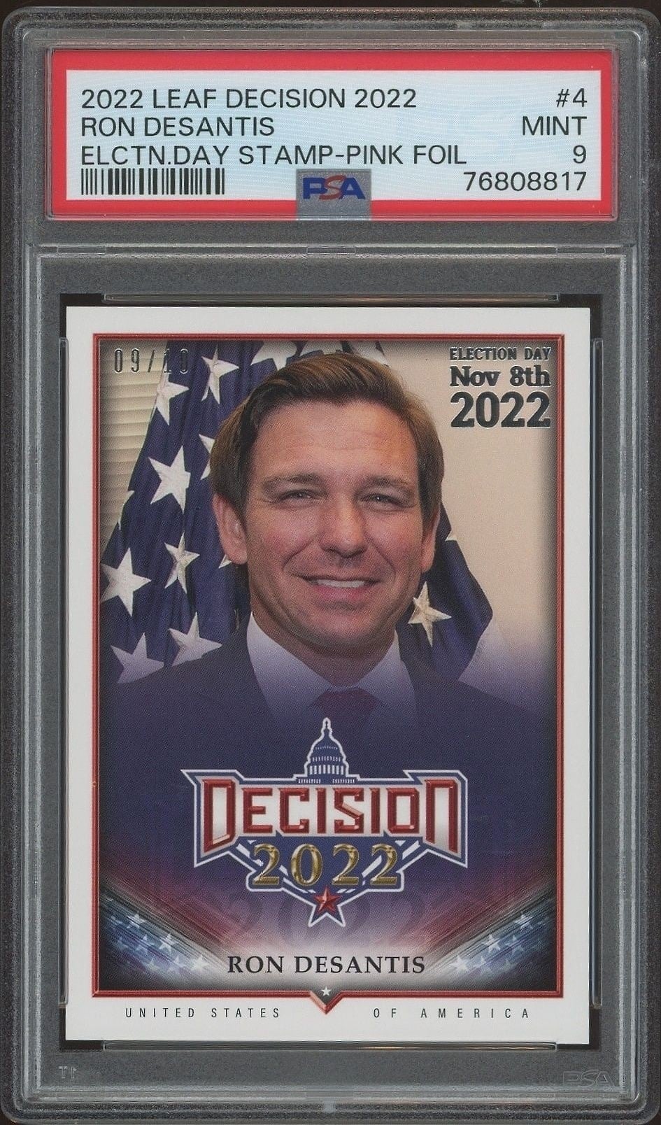 Ron Desantis 2022 Leaf Decision #4 Political Trading Card - Front 2022 Leaf Decision Ron Desantis #4 political trading card front