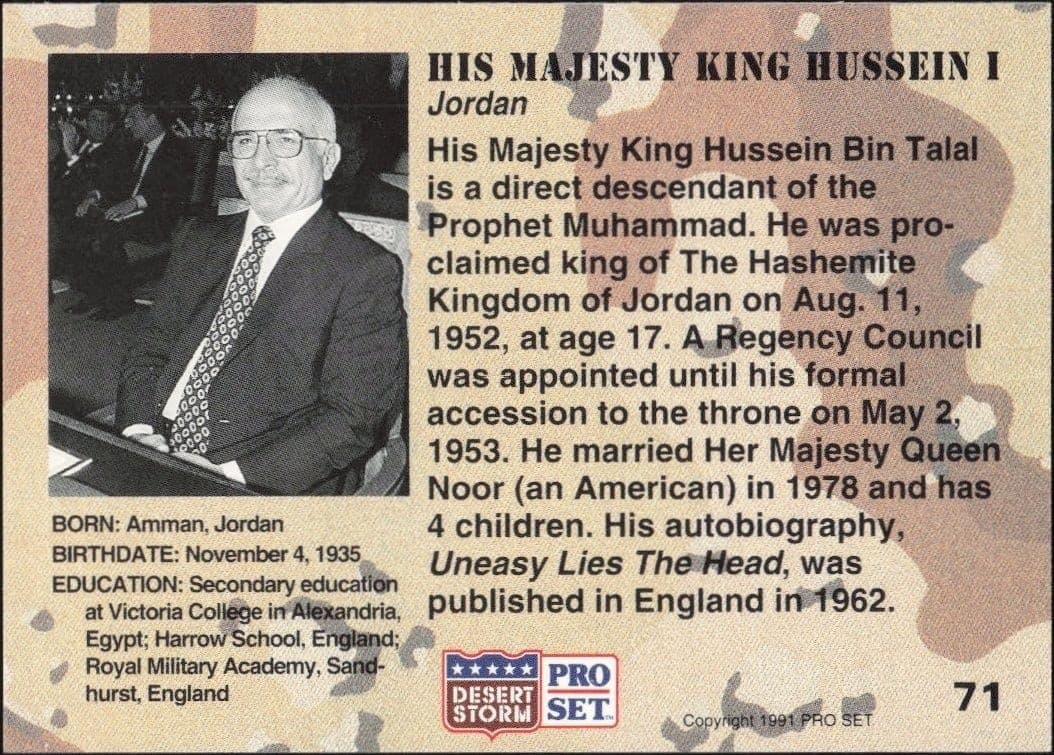 His Majesty King Hussein I - Back