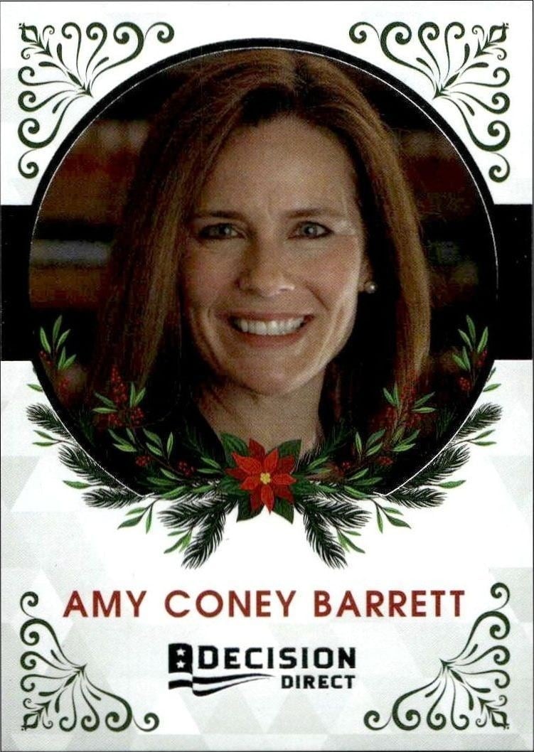 Amy Coney Barrett 2020 Leaf Decision Direct Holiday #18 Political Trading Card - Front 2020 Leaf Decision Direct Holiday Amy Coney Barrett #18 political trading card front