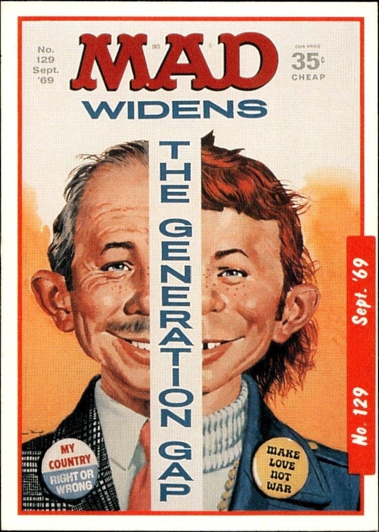 Mad No. 129 (Sept. '69) 1992 Lime Rock Mad Magazine #129 Entertainment Trading Card - Front 1992 Lime Rock Mad Magazine Mad No. 129 (Sept. '69) #129 entertainment trading card front