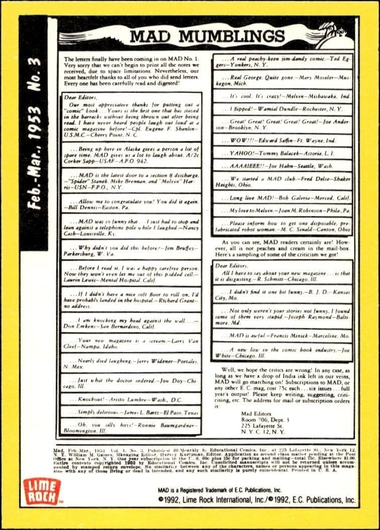 Mad No. 3 (Feb.-Mar. 1953) - Back