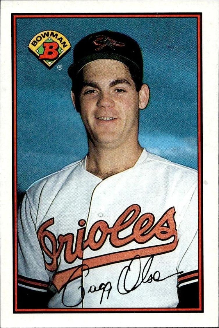 Gregg Olson 1989 Bowman Gregg Olson #6 baseball trading card front