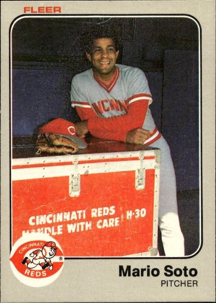 Mario Soto 1983 Fleer Mario Soto #603 baseball trading card front