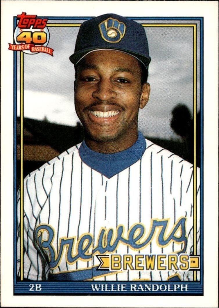 Willie Randolph 1991 Topps Traded Willie Randolph #95T baseball trading card front