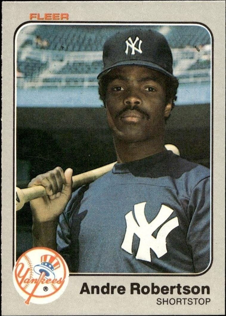 Andre Robertson 1983 Fleer #396 Baseball Trading Card - Front 1983 Fleer Andre Robertson #396 baseball trading card front