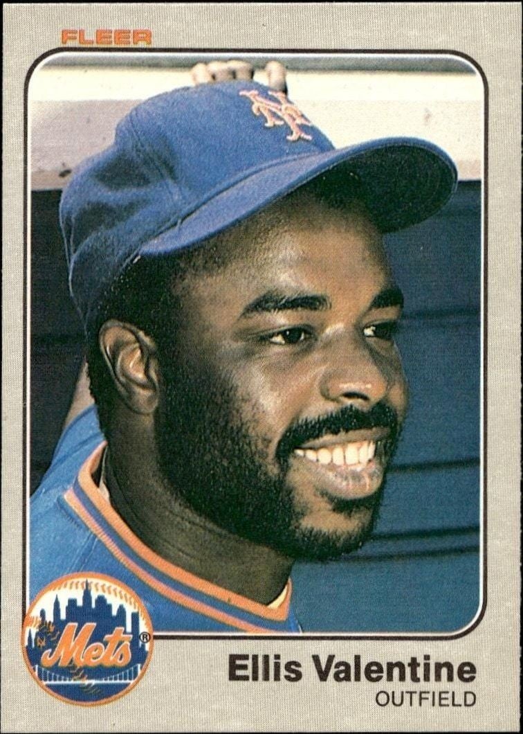 Ellis Valentine 1983 Fleer #558 Baseball Trading Card - Front 1983 Fleer Ellis Valentine #558 baseball trading card front