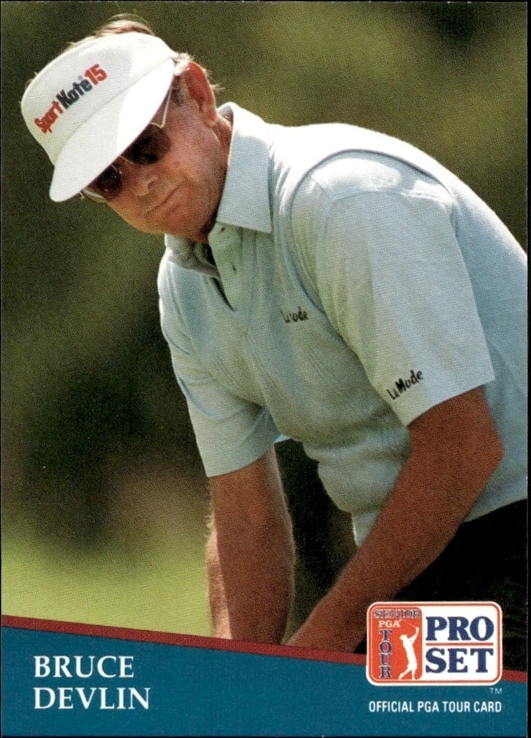 Bruce Devlin 1991 Pro Set Pga Tour #197 Golf Trading Card - Front 1991 Pro Set Pga Tour Bruce Devlin #197 golf trading card front
