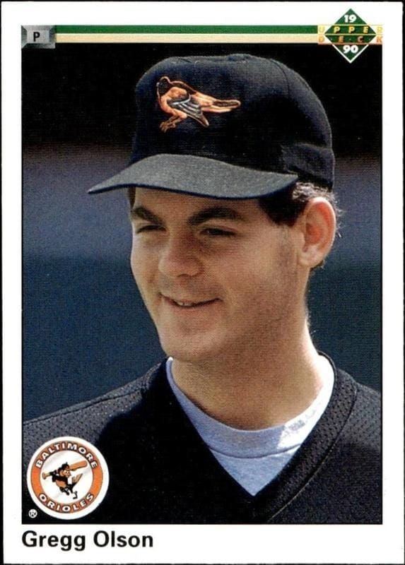 Gregg Olson 1990 Upper Deck #604 Baseball Trading Card - Front 1990 Upper Deck Gregg Olson #604 baseball trading card front