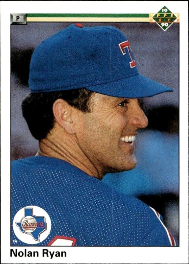 Nolan Ryan 1990 Upper Deck #544 Baseball Trading Card - Front 1990 Upper Deck Nolan Ryan #544 baseball trading card front
