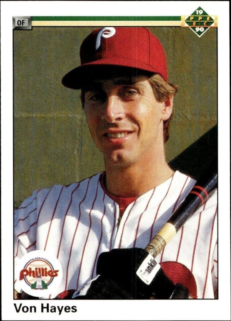 Von Hayes 1990 Upper Deck #453 Baseball Trading Card - Front 1990 Upper Deck Von Hayes #453 baseball trading card front
