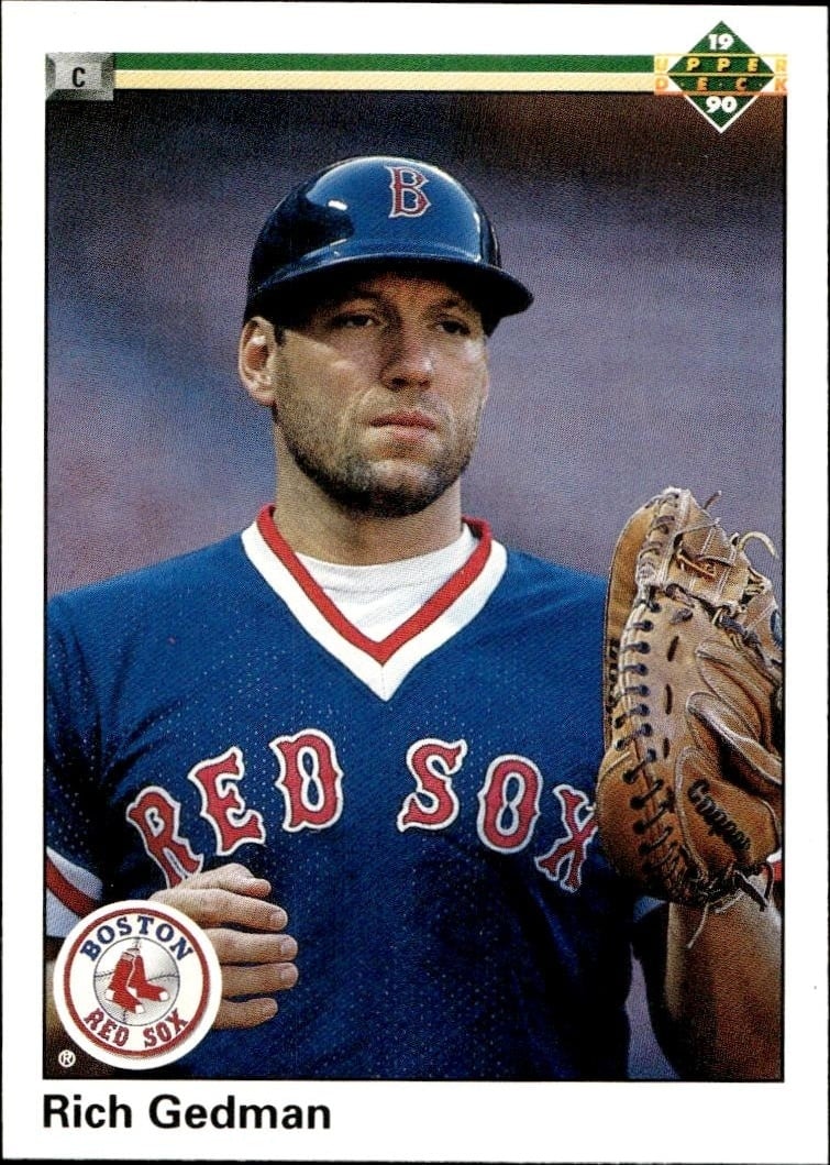 Rich Gedman 1990 Upper Deck #402 Baseball Trading Card - Front 1990 Upper Deck Rich Gedman #402 baseball trading card front