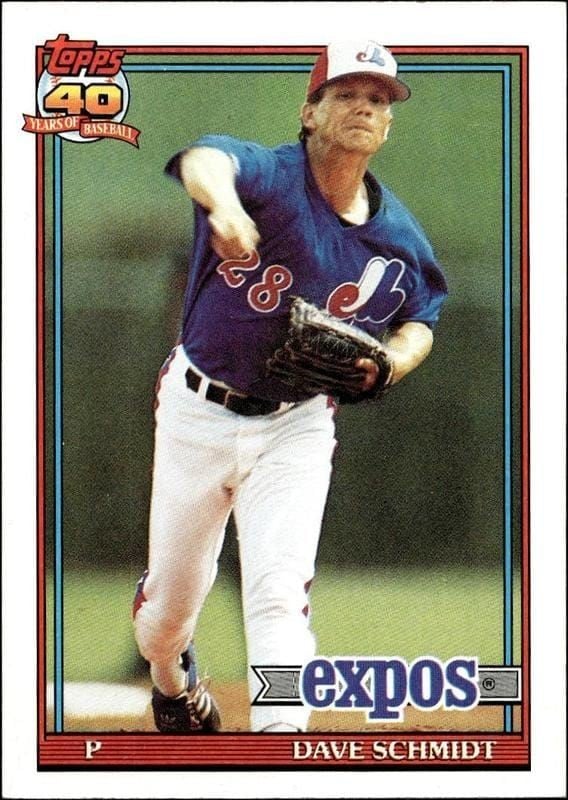 Dave Schmidt 1991 Topps #136 Baseball Trading Card - Front 1991 Topps Dave Schmidt #136 baseball trading card front