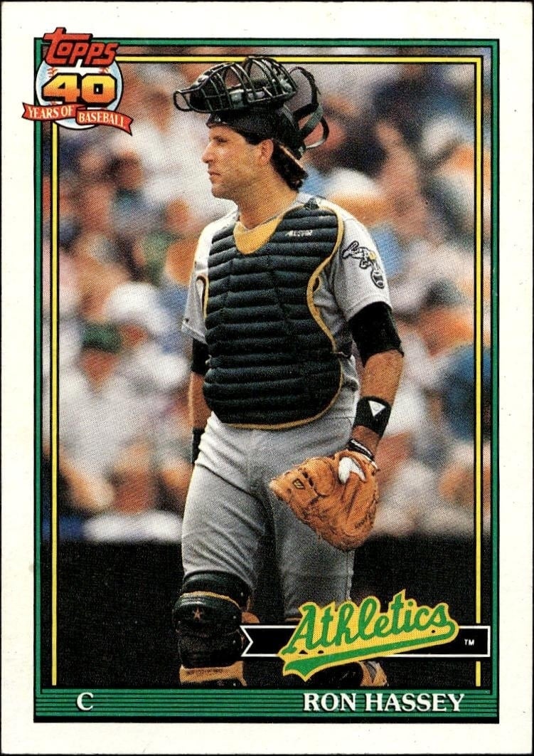 Ron Hassey 1991 Topps #327 Baseball Trading Card - Front 1991 Topps Ron Hassey #327 baseball trading card front