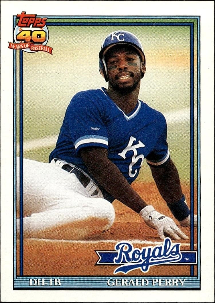Gerald Perry 1991 Topps #384 Baseball Trading Card - Front 1991 Topps Gerald Perry #384 baseball trading card front