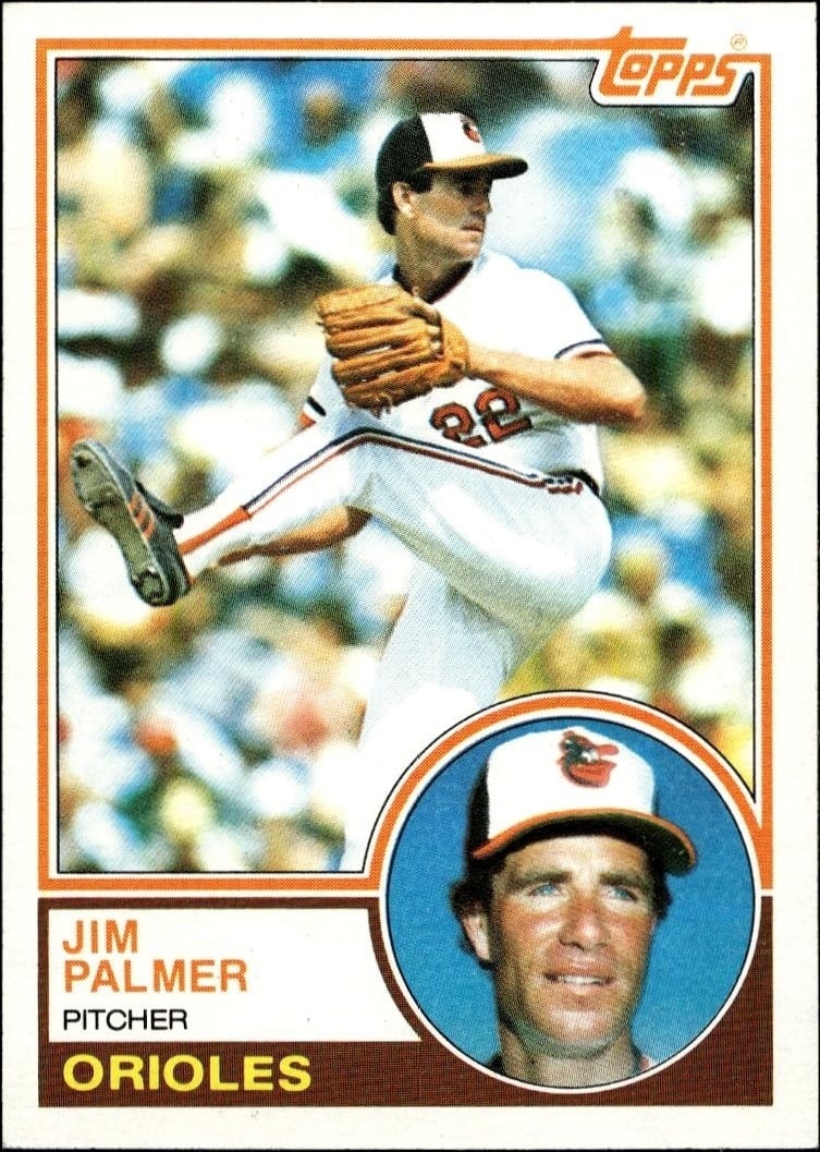 Jim Palmer 1983 Topps #490 Baseball Trading Card - Front 1983 Topps Jim Palmer #490 baseball trading card front