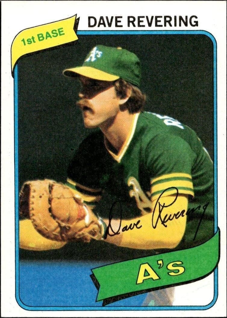 Dave Revering 1980 Topps #438 Baseball Trading Card - Front 1980 Topps Dave Revering #438 baseball trading card front