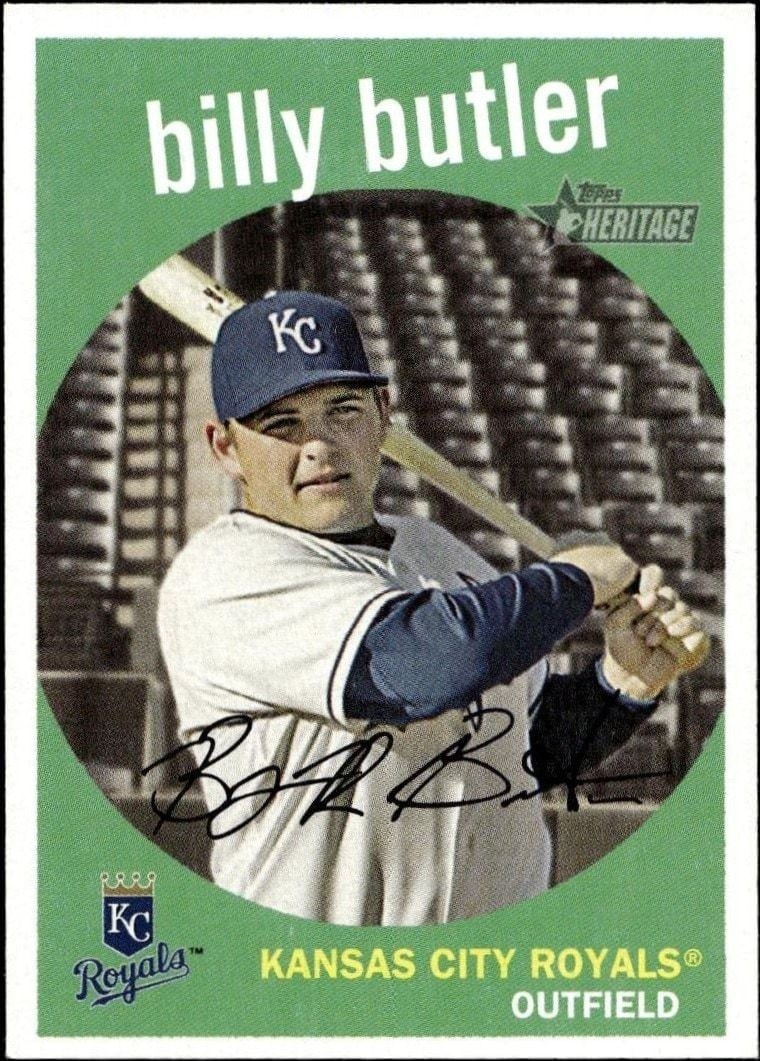 Billy Butler 2008 Topps Heritage #208 Baseball Trading Card - Front 2008 Topps Heritage Billy Butler #208 baseball trading card front