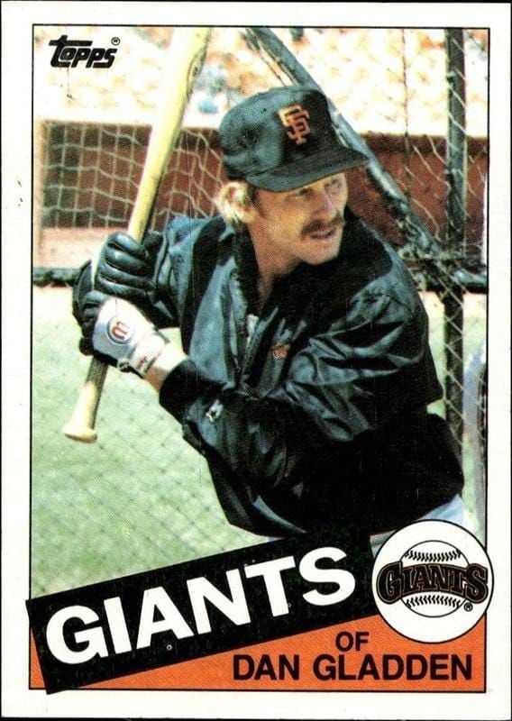 Dan Gladden 1985 Topps #386 Baseball Trading Card - Front 1985 Topps Dan Gladden #386 baseball trading card front