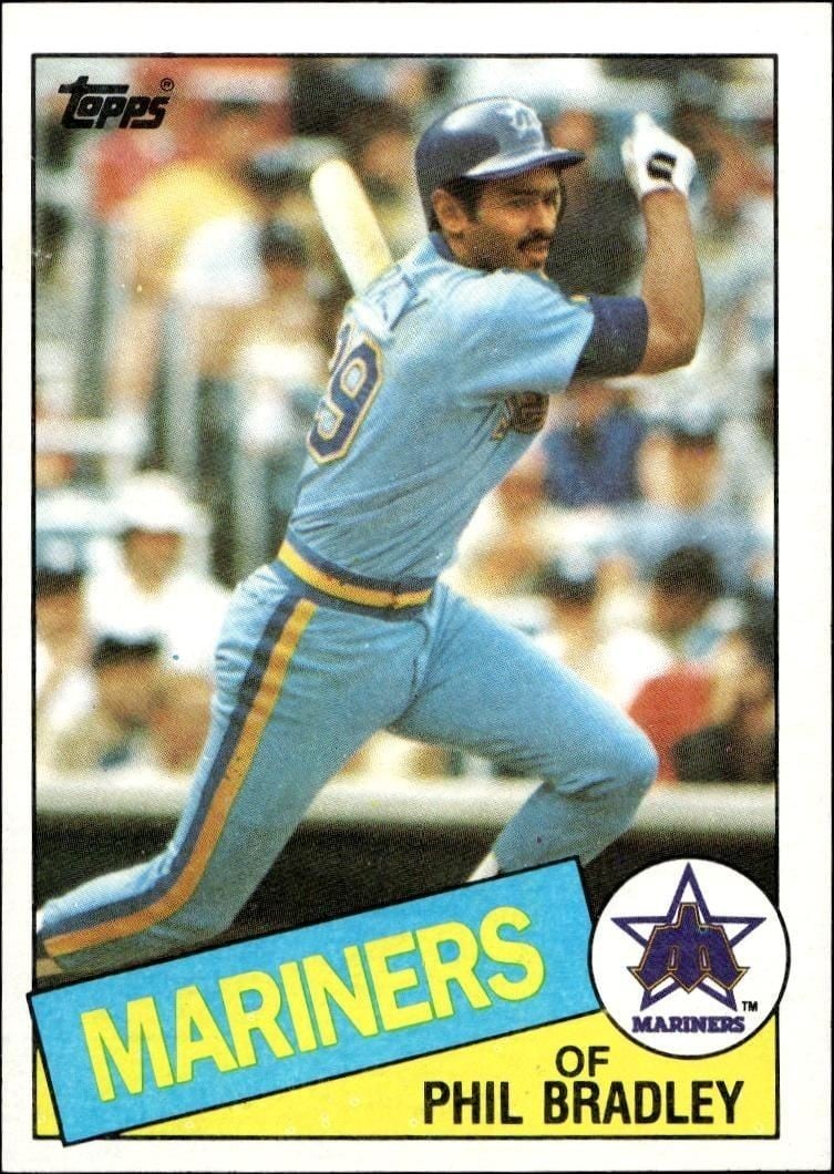 Phil Bradley 1985 Topps #449 Baseball Trading Card - Front 1985 Topps Phil Bradley #449 baseball trading card front