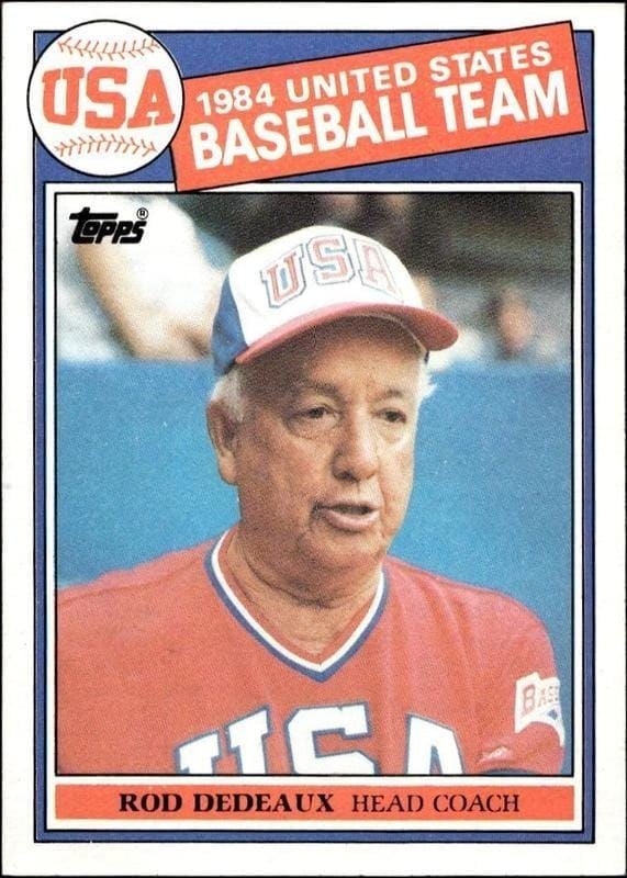 Rod Dedeaux 1985 Topps #389 Baseball Trading Card - Front 1985 Topps Rod Dedeaux #389 baseball trading card front