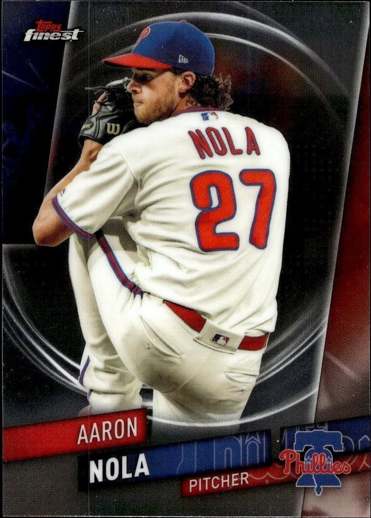Aaron Nola 2019 Topps Finest #6 Baseball Trading Card - Front 2019 Topps Finest Aaron Nola #6 baseball trading card front