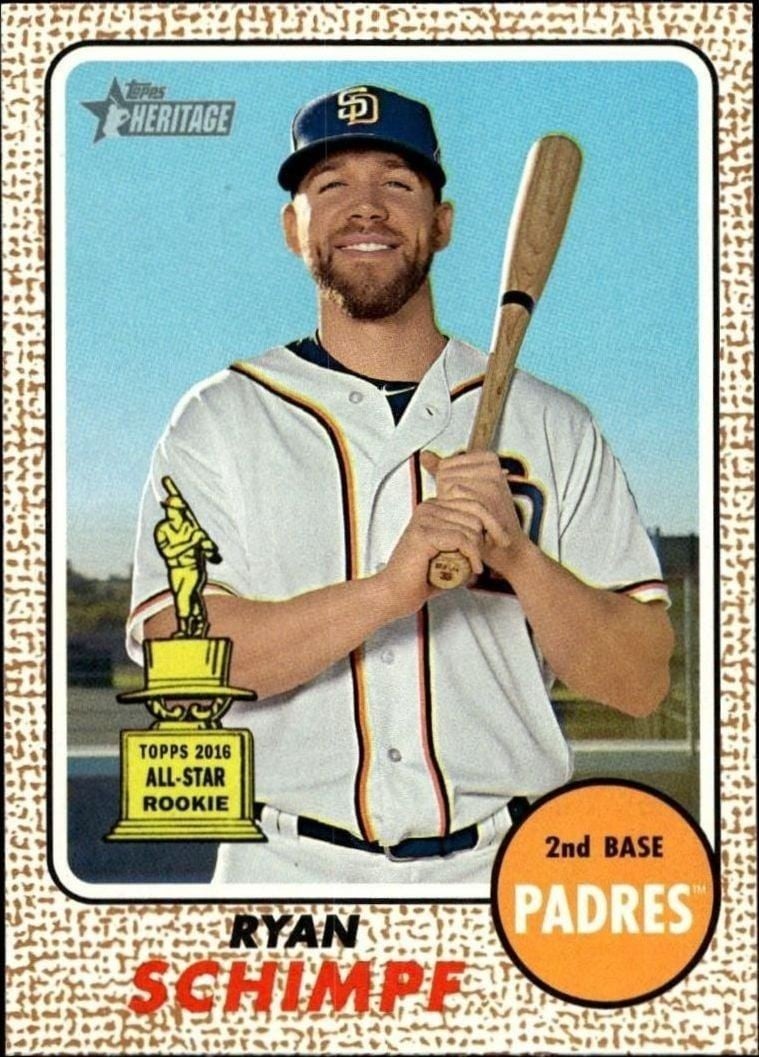 Ryan Schimpf 2017 Topps Heritage #24 Baseball Trading Card - Front 2017 Topps Heritage Ryan Schimpf #24 baseball trading card front