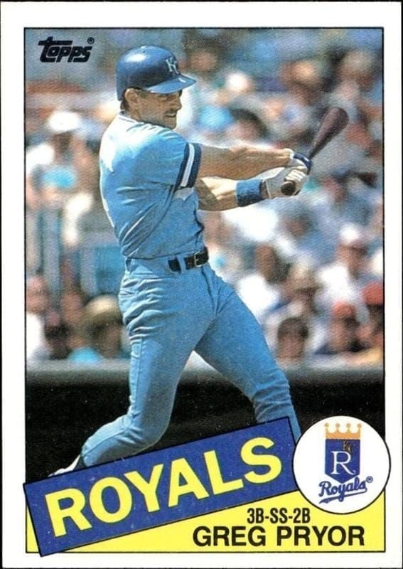 Greg Pryor 1985 Topps #188 Baseball Trading Card - Front 1985 Topps Greg Pryor #188 baseball trading card front