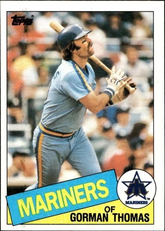 Gorman Thomas 1985 Topps #202 Baseball Trading Card - Front 1985 Topps Gorman Thomas #202 baseball trading card front