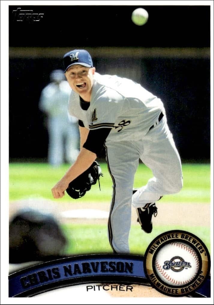Chris Narveson 2011 Topps #92 Baseball Trading Card - Front 2011 Topps Chris Narveson #92 baseball trading card front