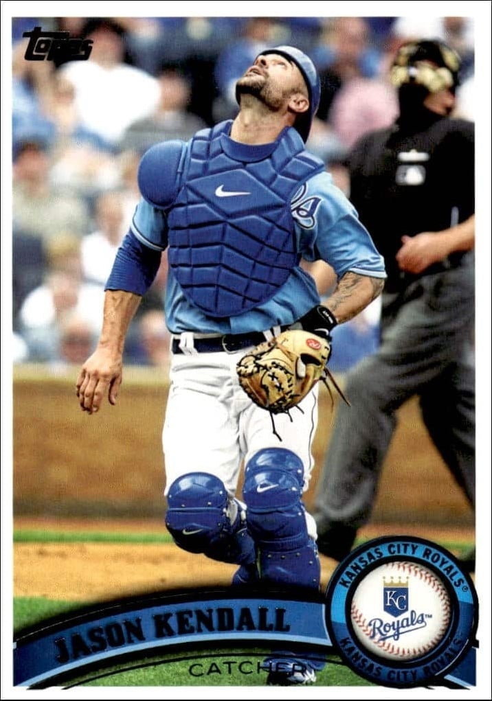 Jason Kendall 2011 Topps Series 2 #472 Baseball Trading Card - Front 2011 Topps Series 2 Jason Kendall #472 baseball trading card front