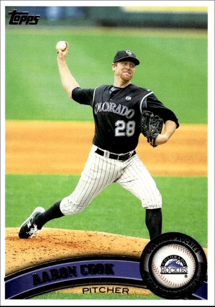 Aaron Cook 2011 Topps #230 Baseball Trading Card - Front 2011 Topps Aaron Cook #230 baseball trading card front