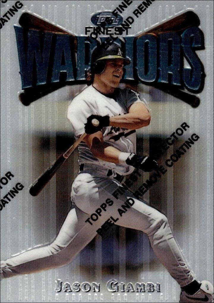 Jason Giambi 1997 Topps Finest #118 Baseball Trading Card - Front 1997 Topps Finest Jason Giambi #118 baseball trading card front