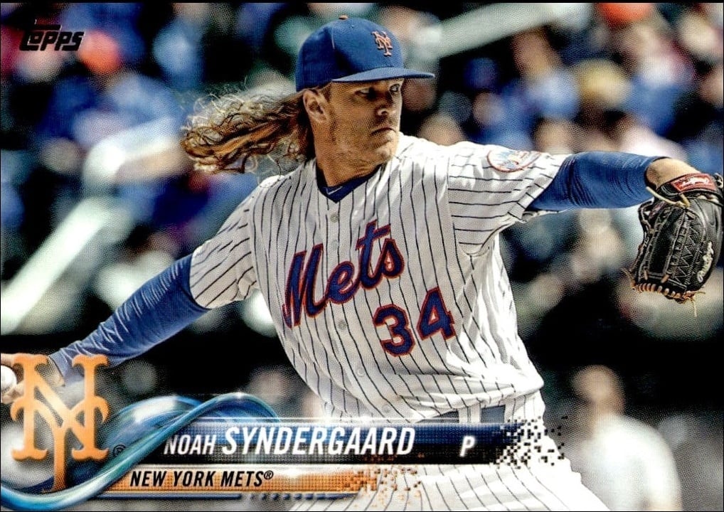Noah Syndergaard 2018 Topps Series 2 #600 Baseball Trading Card - Front 2018 Topps Series 2 Noah Syndergaard #600 baseball trading card front