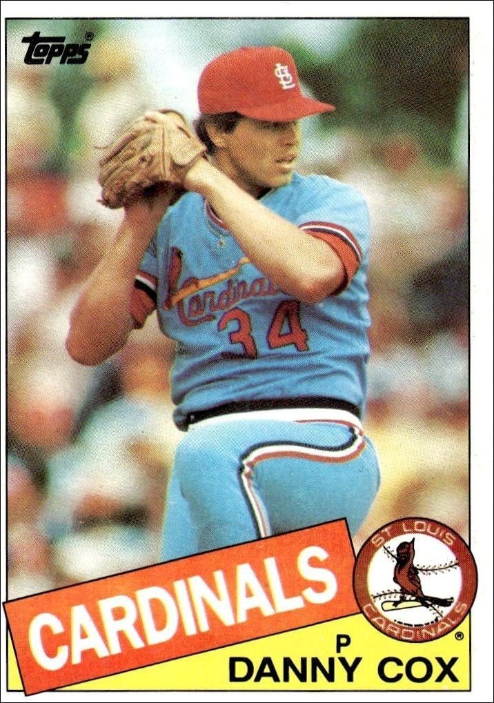 Danny Cox 1985 Topps #499 Baseball Trading Card - Front 1985 Topps Danny Cox #499 baseball trading card front