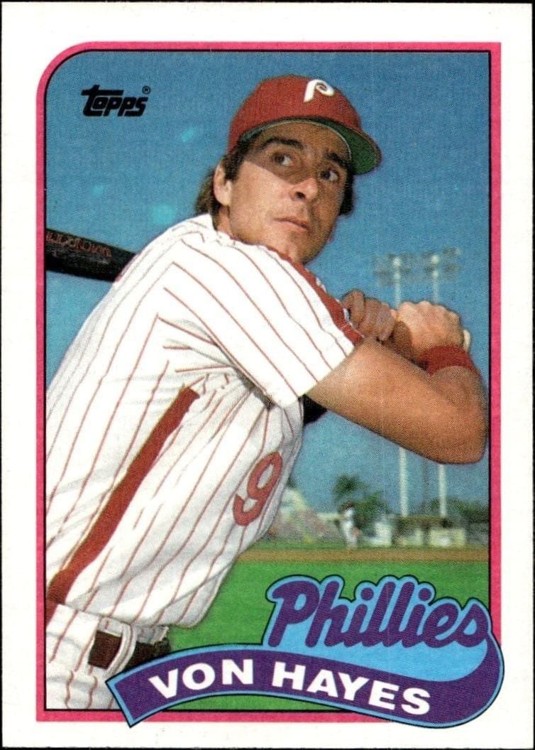Von Hayes 1989 Topps #385 Baseball Trading Card - Front 1989 Topps Von Hayes #385 baseball trading card front