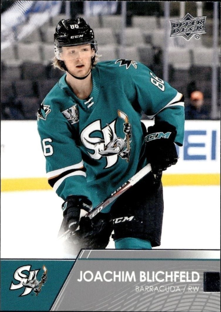 Joachim Blichfeld 2021-22 Upper Deck Ahl #92 Hockey Trading Card - Front 2021-22 Upper Deck Ahl Joachim Blichfeld #92 hockey trading card front