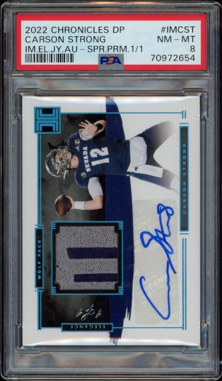 Carson Strong 2022 Panini Chronicles Draft Picks #IM-CST Football Trading Card - Front 2022 Panini Chronicles Draft Picks Carson Strong #IM-CST football trading card front