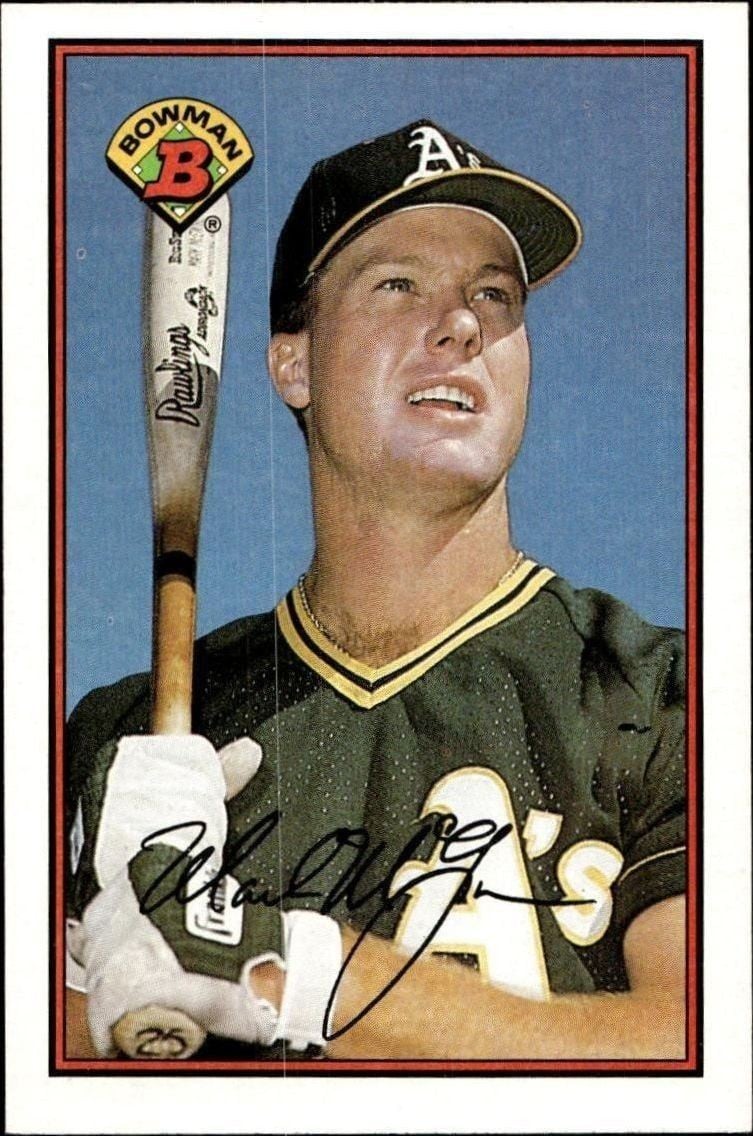Mark McGwire 1989 Bowman #197 Baseball Trading Card - Front 1989 Bowman Mark McGwire #197 baseball trading card front