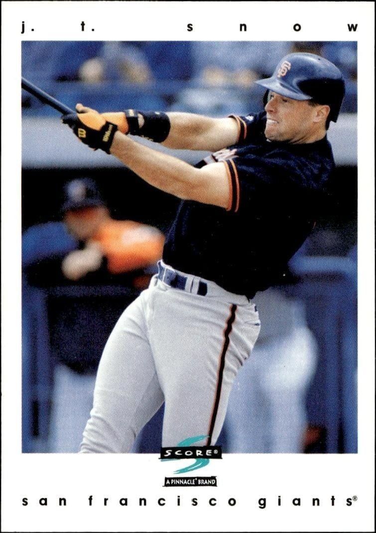 J.T. Snow 1997 Pinnacle Score #365 Baseball Trading Card - Front 1997 Pinnacle Score J.T. Snow #365 baseball trading card front