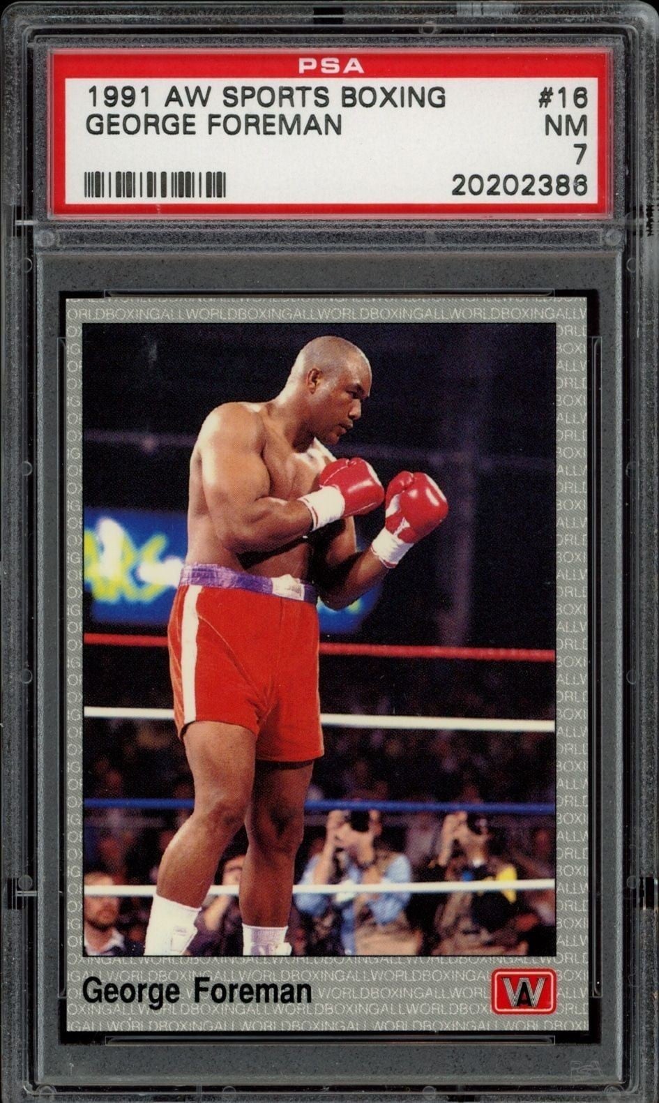 George Foreman 1991 AW Sports Boxing #16 Boxing Trading Card - Front 1991 AW Sports Boxing George Foreman #16 boxing trading card front