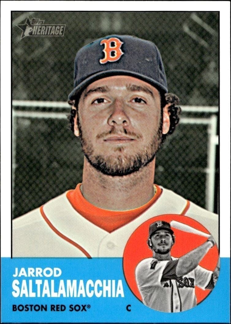 Jarrod Saltalamacchia 2012 Topps Heritage High Number #H582 Baseball Trading Card - Front 2012 Topps Heritage High Number Jarrod Saltalamacchia #H582 baseball trading card front