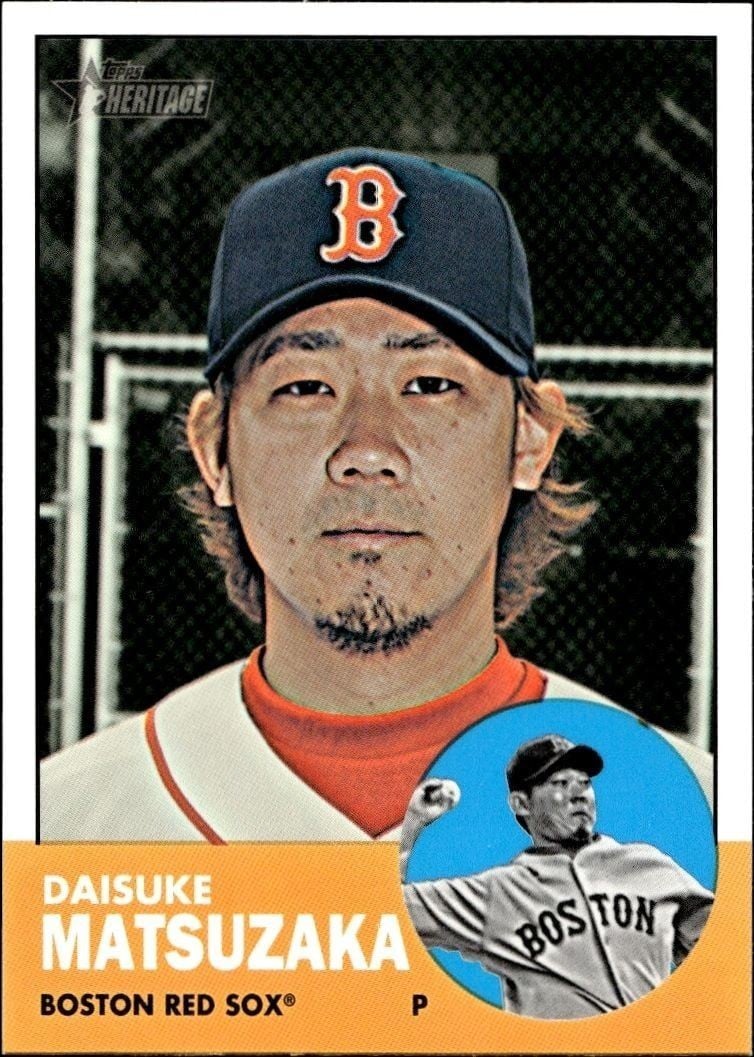 Daisuke Matsuzaka 2012 Topps Heritage High Number #H637 Baseball Trading Card - Front 2012 Topps Heritage High Number Daisuke Matsuzaka #H637 baseball trading card front