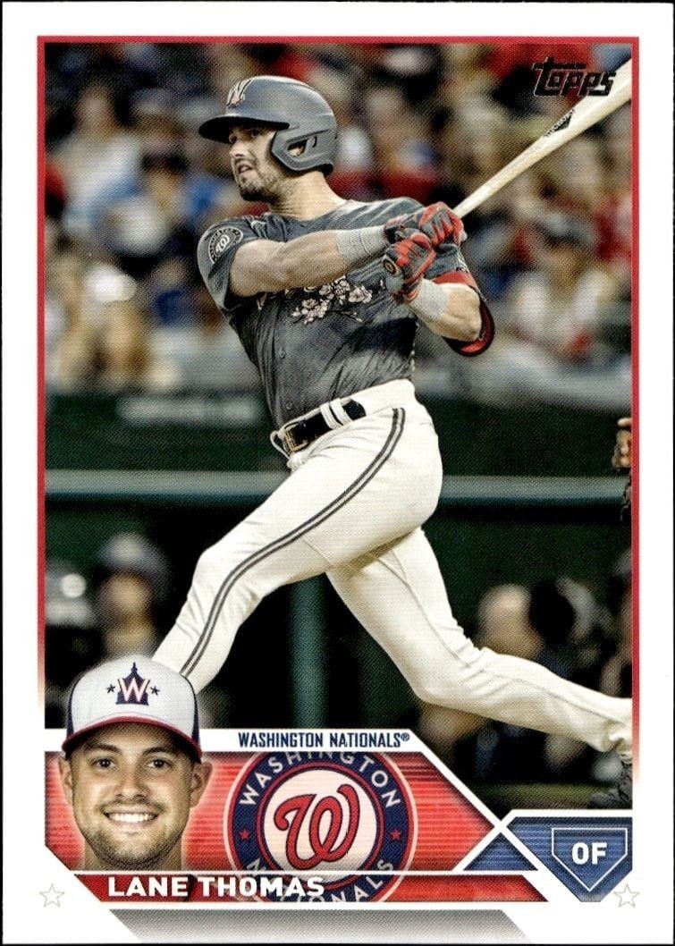 Lane Thomas 2023 Topps Series 2 #437 Baseball Trading Card - Front 2023 Topps Series 2 Lane Thomas #437 baseball trading card front
