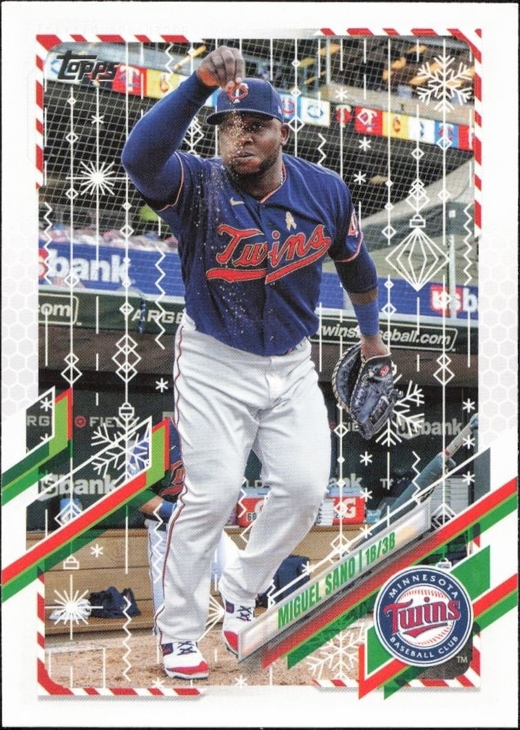 Miguel Sano 2021 Topps Holiday #HW164 Baseball Trading Card - Front 2021 Topps Holiday Miguel Sano #HW164 baseball trading card front