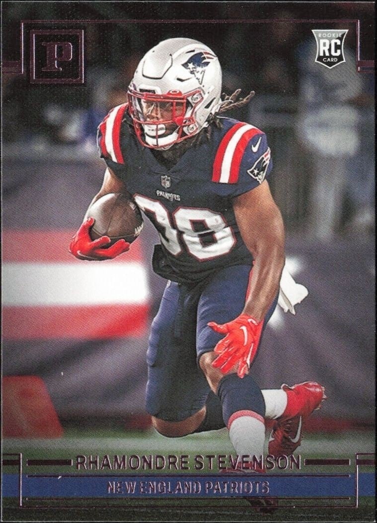 Rhamondre Stevenson 2021 Panini Chronicles #PA-18 Football Trading Card - Front 2021 Panini Chronicles Rhamondre Stevenson #PA-18 football trading card front