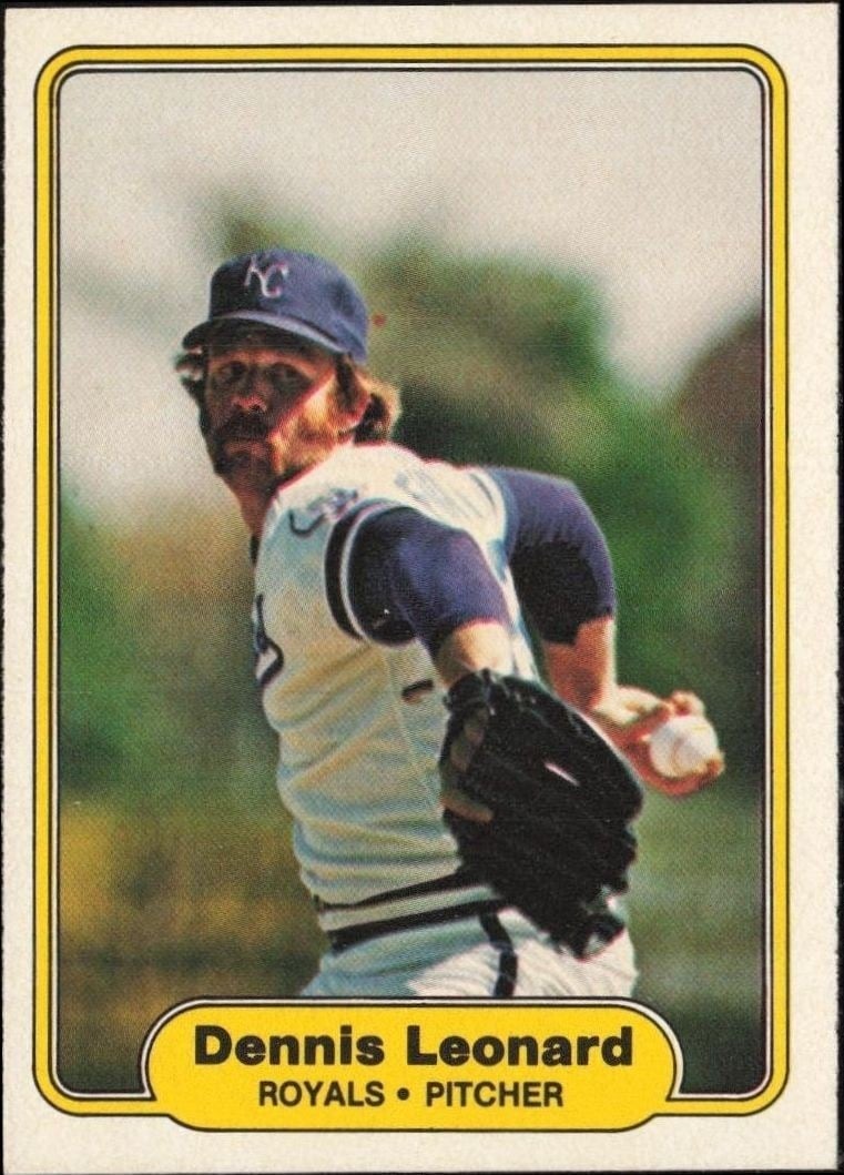 Dennis Leonard 1982 Fleer #413 Baseball Trading Card - Front 1982 Fleer Dennis Leonard #413 baseball trading card front
