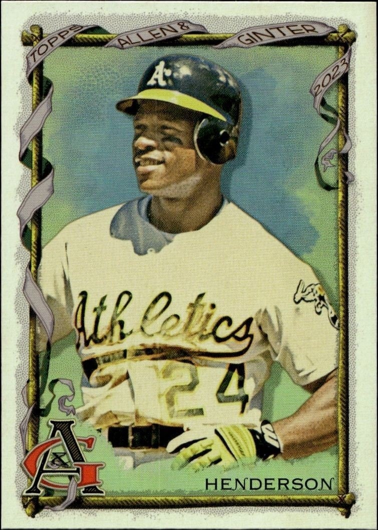 Rickey Henderson 2023 Topps Allen & Ginter #138 Baseball Trading Card - Front 2023 Topps Allen & Ginter Rickey Henderson #138 baseball trading card front