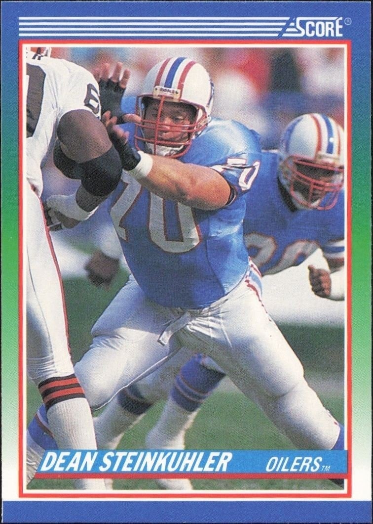 Dean Steinkuhler 1990 Score #387 Football Trading Card - Front 1990 Score Dean Steinkuhler #387 football trading card front