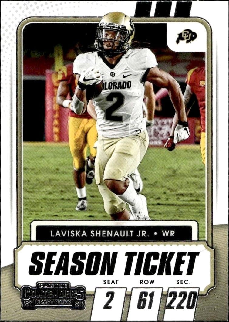 Laviska Shenault Jr. 2021 Panini Contenders Draft Picks #98 Football Trading Card - Front 2021 Panini Contenders Draft Picks Laviska Shenault Jr. #98 football trading card front