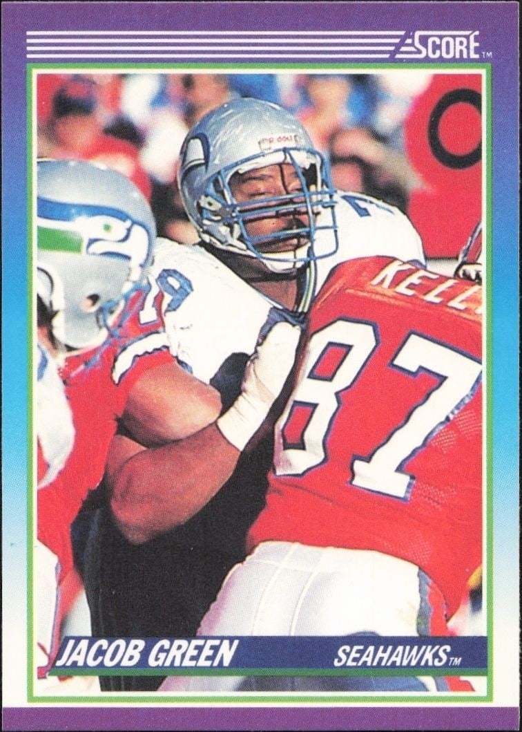 Jacob Green 1990 Score Green #114 Football Trading Card - Front 1990 Score Green Jacob Green #114 football trading card front